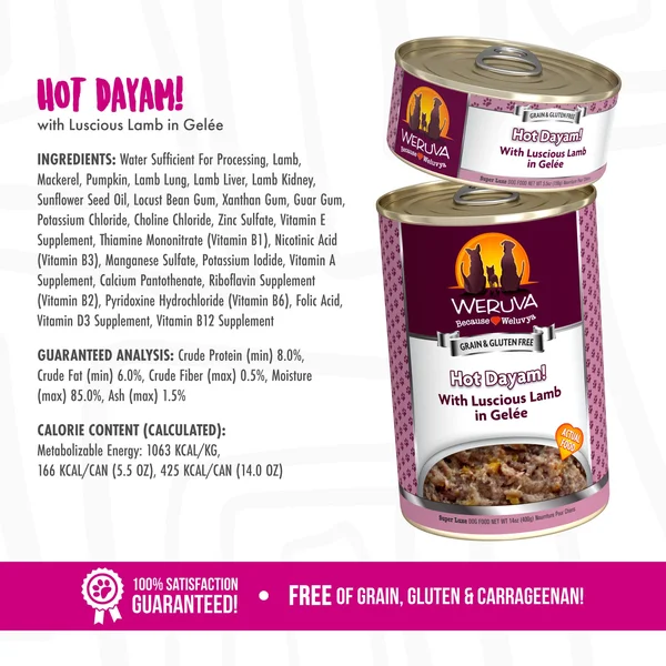 Weruva Hot Dayam Luscious Lamb Canned Dog Food - 14 oz - Case of 12