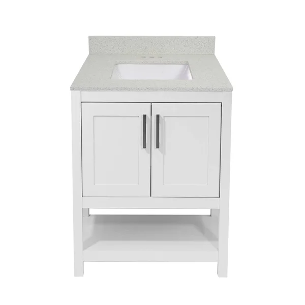 Tufino Bath Vanity with Cultured Marble or Quartz Stone Top (Color: White - Vanity Top: Quartz Galaxy White, Size: 25x22)
