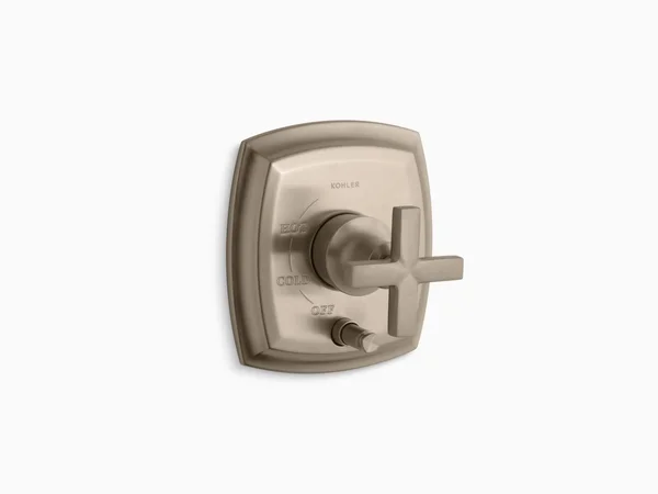 Kohler K-T98759-3-BV Margaux Rite-Temp Pressure-Balancing Trim with Push-Button Diverter and Cross Handles, Valve Not Included V