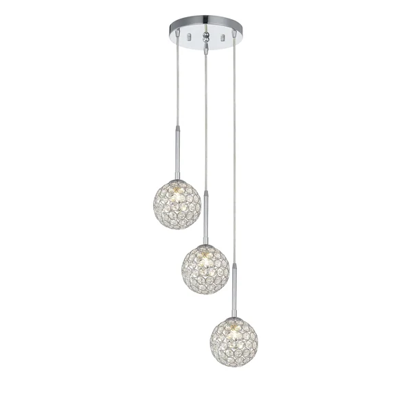 Estela Chrome 3-Light Clear Crystal Beaded Ball Cluster Pendant