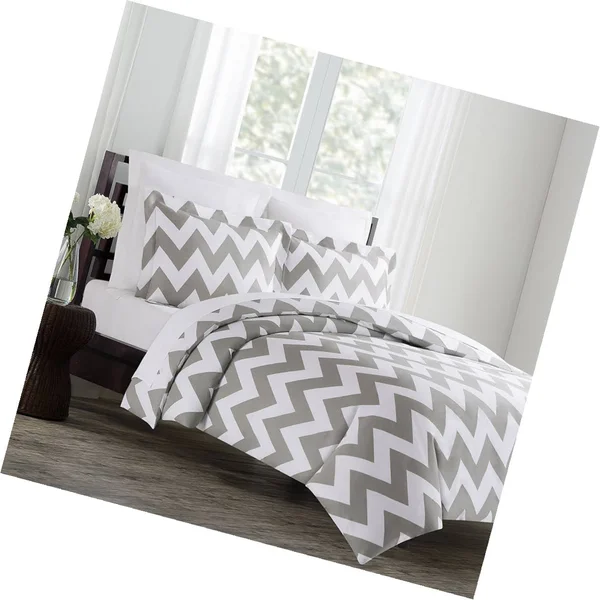 Echelon Home Chevron 3-Piece Cotton Duvet Cover Set Grey Full - Queen