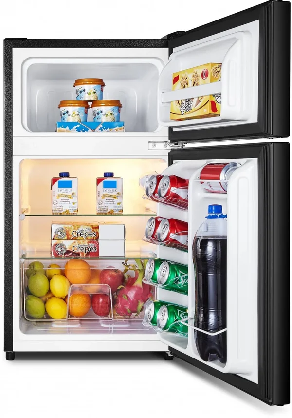 Hisense 3.2 Cu ft Two Door Mini Fridge with Freezer RT32D6ABE, Black
