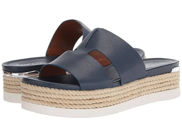 Franco Sarto Women's Kenny Platform Slide, Lapis Blue Bazini Leather