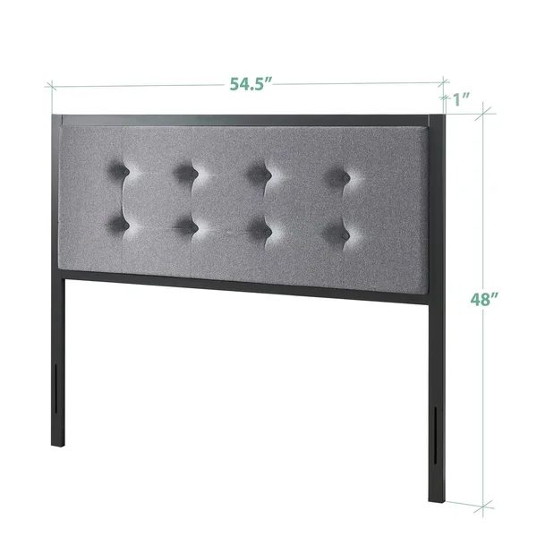 Priage Button Tufted Grey Upholstered Metal Headboard - Size: Full, Gray