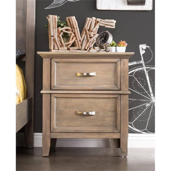 Furniture of America Ackerson 2 Drawer Nightstand in Weathered Oak