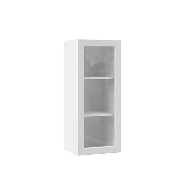 Hampton Bay Designer Series Melvern Assembled 15x36x12 in. Wall Kitchen Cabinet with Glass Door in White