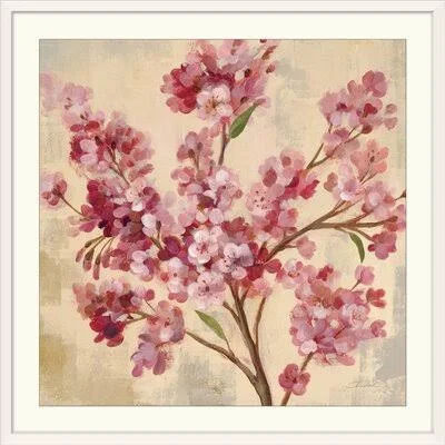 Pink Cherry Branch I by Silvia Vassileva - Print Bungalow Rose Format: White Frame, Size: 38x22 H x 38x22 W x 1x22 D
