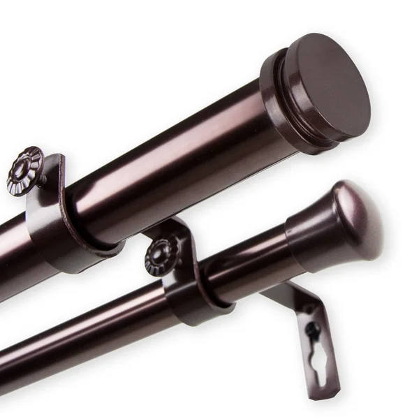 InStyleDesign Pita 1 inch Diameter Adjustable Double Curtain Rod - 48 to 84 Inches - Bronze Finish - Bronze