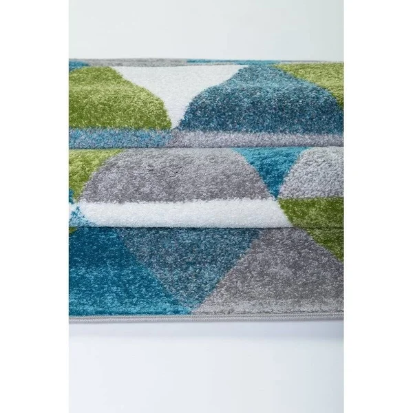 Ladole Rugs Boston Collection Geometric Pattern Empire Triangles Area Rug Carpet in Green Blue White, 8x11 (7'10 inch x 10'5 inc
