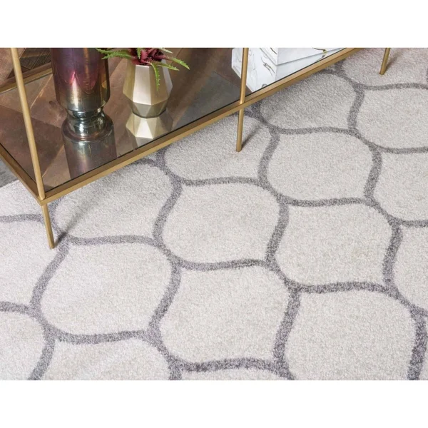 Unique Loom Rounded Trellis Frieze Rug - 10& x 14&, Ivory