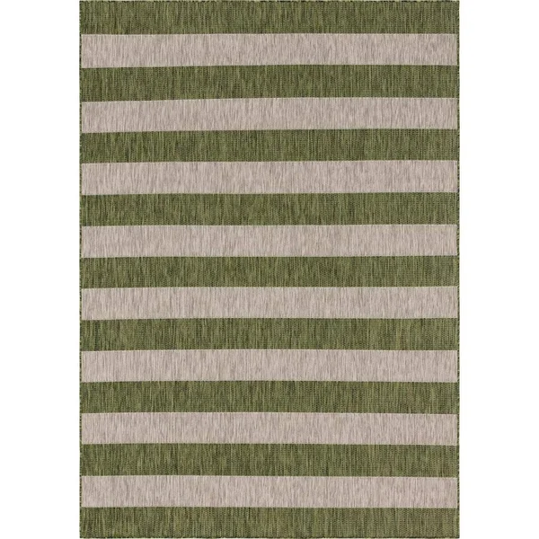 Unique Loom Distressed Stripe Outdoor Rug, Green, 7x10 ft
