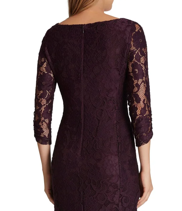 Tahari ASL Side-Ruched Lace Dress - Plum Purple