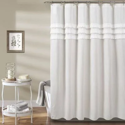 Cotton Blend Solid Color Single Shower Curtain Color: White