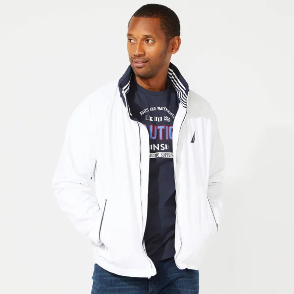 Nautica Men's 83 Bomber Jacket with Concealed Hood Bright White, S