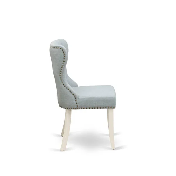 East West Furniture SIP2T15 Parson Dining Room Chair Includes White Solid Wood Structure with Baby Blue Linen Fabric Seat with N