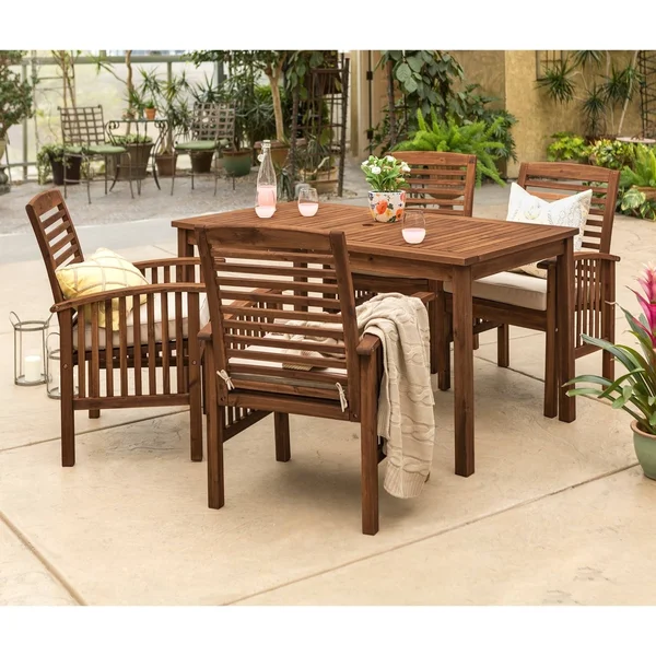 5-Piece Acacia Outdoor Dining Set (Dark Brown) - Patio Furniture