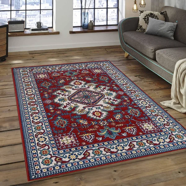 MSRUGS KLM Traditional Oriental Medallion Persian Style Blue Red Area Rug