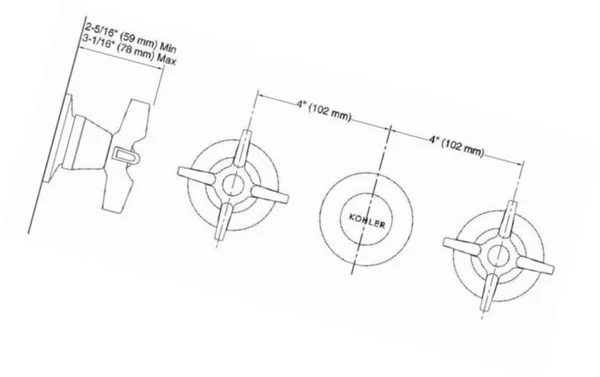 Kohler K-T7751-3-CP Triton Three-Handle Wall-Mount Valve TRIM, Polished Chrome