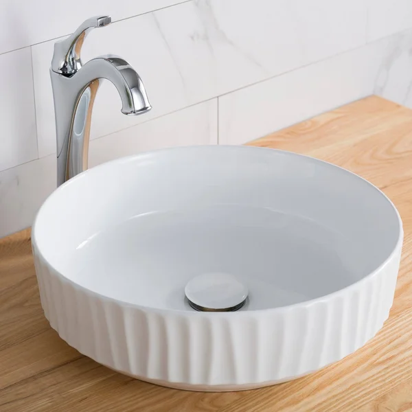 Kraus KCV-201GWH Viva 15 3/4 inch White Round Porcelain Ceramic Vessel Bathroom Sink