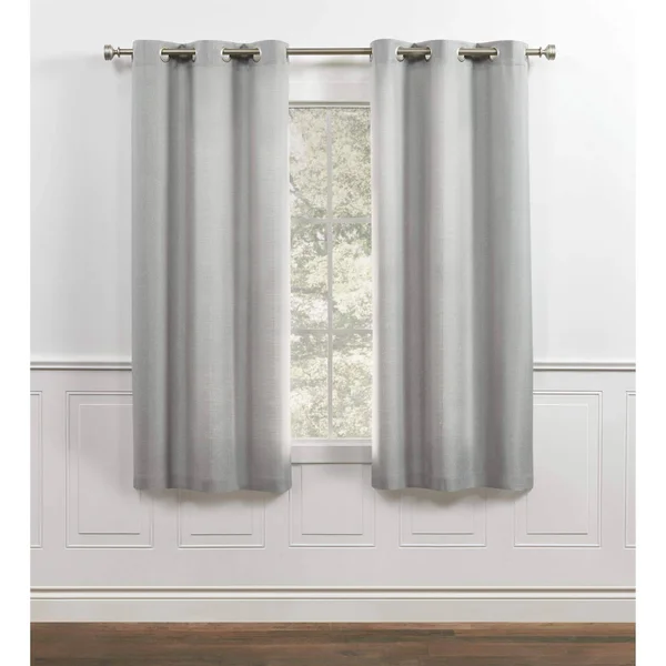 Chaps Home Lise Solid Textured Linen Look Grommet Curtain Panel Pair Light Grey