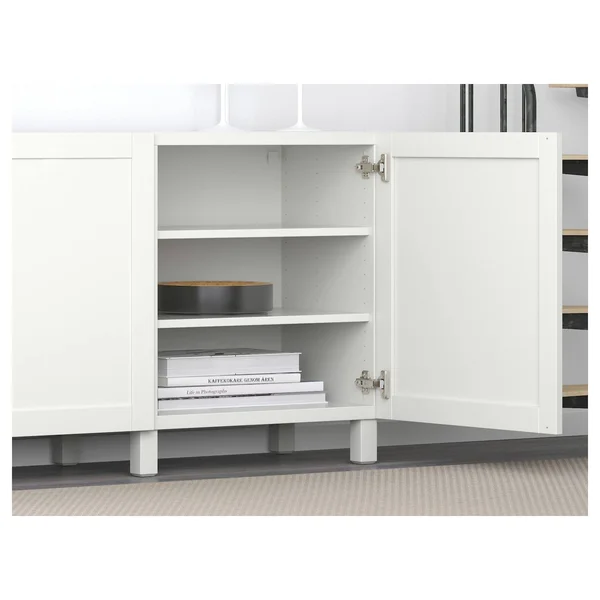 IKEA - BESTÅ Storage Combination with Doors, White/Hanviken/Stubbarp White, 70 7/8x16 1/2x29 1/8
