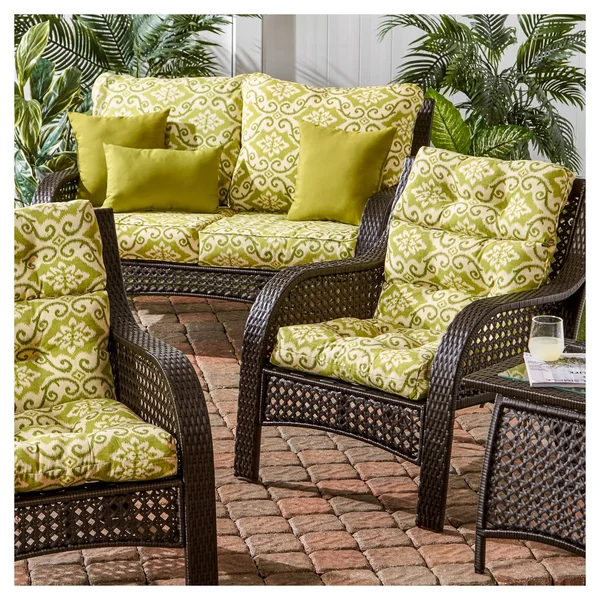 Set of 2 Shoreham Ikat Outdoor High Back Chair Cushions - Kensington Garden