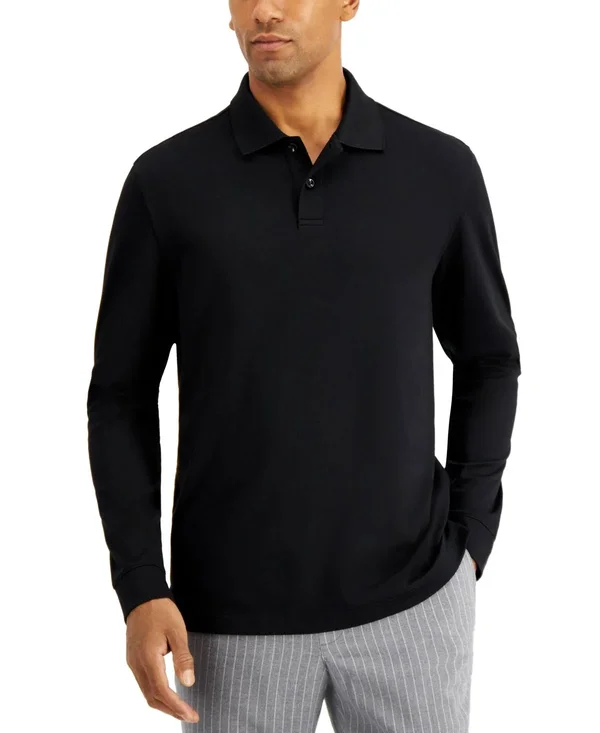 Tasso Elba Men's Long Sleeve Polo - Created for Macy&s - Deep Black