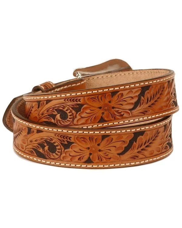 28x22 Tony Lama Floral Hand Tooled Western Leather Men Belt Tan