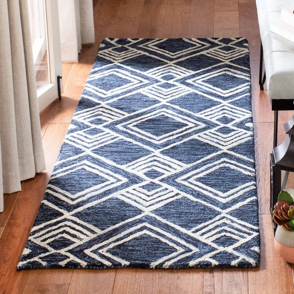 Safavieh Micro-Loop MLP154N 2&3x22 x 7&0x22 Runner Navy, Ivory Area Rug