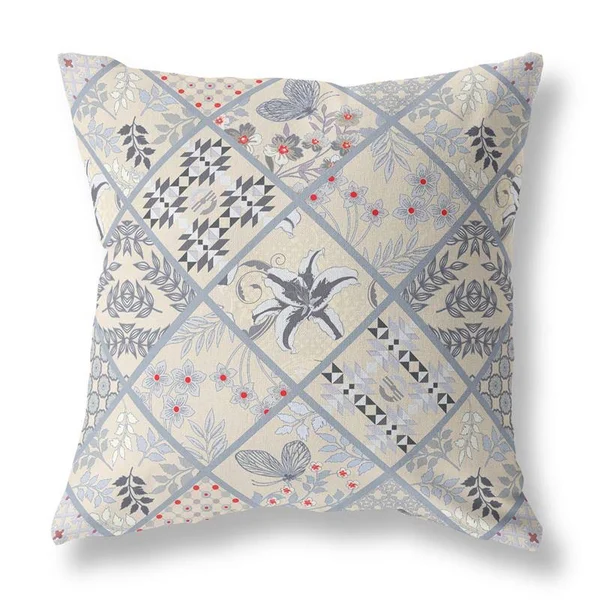 Amrita Sen Paisley on Abstract 18x22x18x22 Suede Pillow in White Blue Red