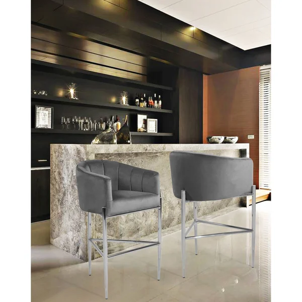 Silver Orchid Unkel Velvet Upholstered Chrome Base Bar/Counter Stool - N/A - Blush - Counter Height