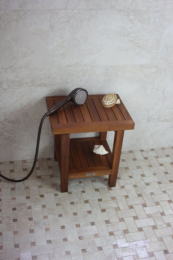 AquaTeak The Original 18x22 Spa Teak Shower Bench with Shelf - 18" x 13" x 18"