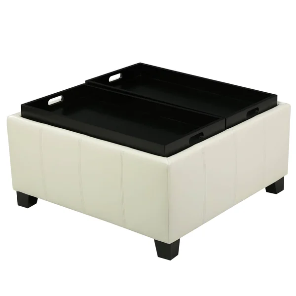 Justin Red Leather Tray Top Storage Ottoman