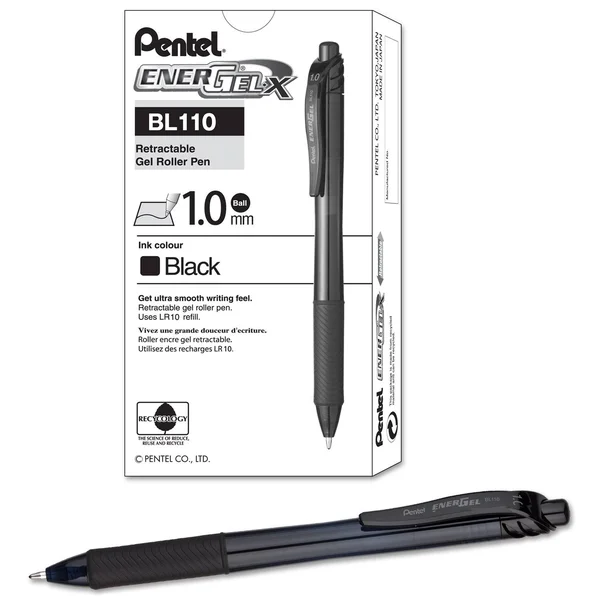 Pentel 1.0mm EnerGel Retractable Gel Rollerball Pen - Black - 12 Pack