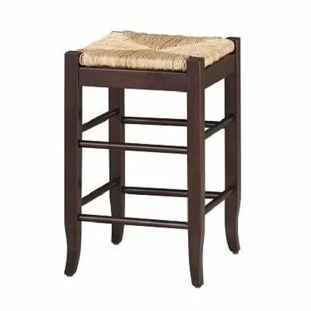 Rush Woven Wooden Frame Counter Stool with Saber Legs, Beige and Dark Brown by Casagear Home - Brown and Beige, 14.5 H x 24 W x