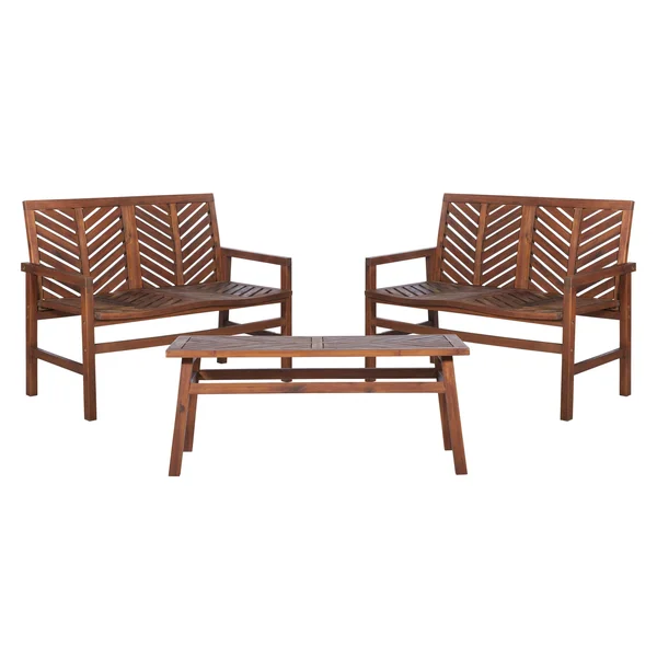 Walker Edison 3-Piece Chevron Outdoor Patio Loveseat Chat Set - Dark Brown